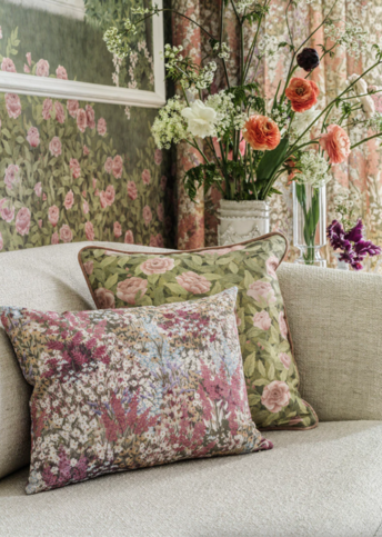 Petite Fleur Linen Union Cerise & Eau de Nil Fabric by Cole & Son 
