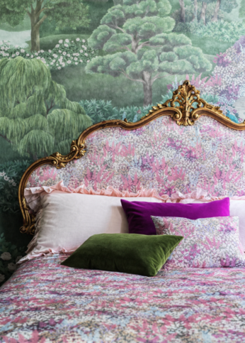 Petite Fleur Satin Cerise & Eau de Nil Fabric by Cole & Son 