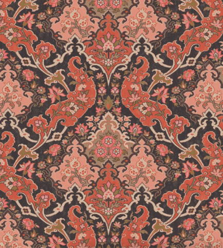 Pushkin Coral & Rouge on Soot Wallcovering by Cole & Son 