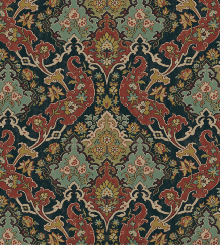 Pushkin Seafoam & Red on Charcoal Wallcovering by Cole & Son 