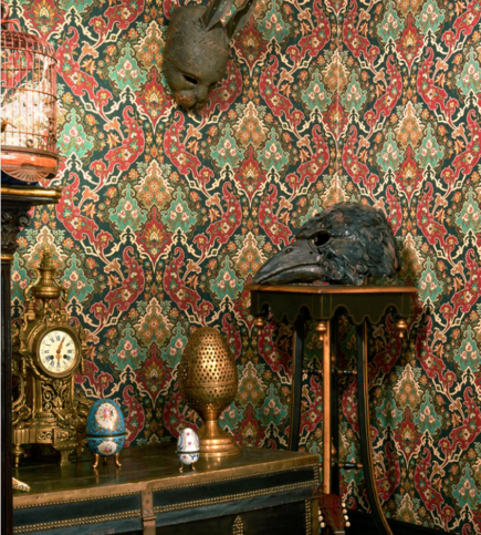Pushkin Seafoam & Red on Charcoal Wallcovering by Cole & Son 