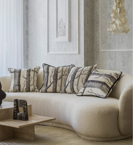 Woods Linen Union Cushion with Velvet Piping by Cole & Son 