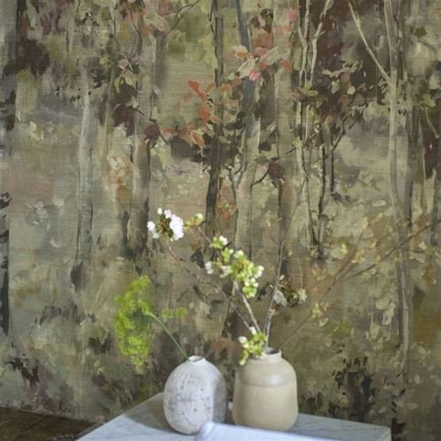 Bois De Bouleau Grasscloth Scene 1 Sepia Wallcovering by Designers Guild