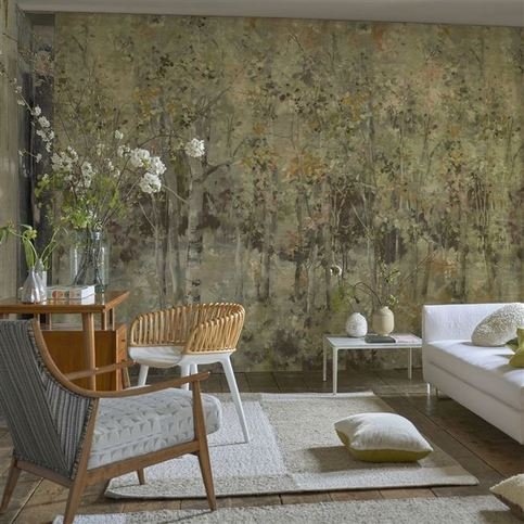 Bois De Bouleau Grasscloth Scene 1 Sepia Wallcovering by Designers Guild