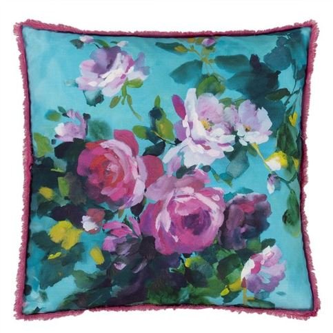 Bouquet De Roses Turquoise Cushion by Designers Guild