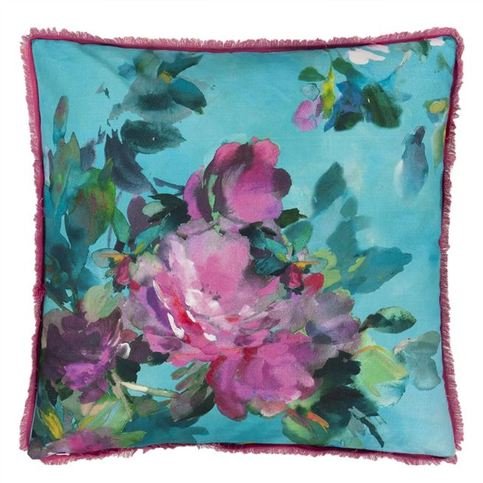 Bouquet De Roses Turquoise Cushion by Designers Guild