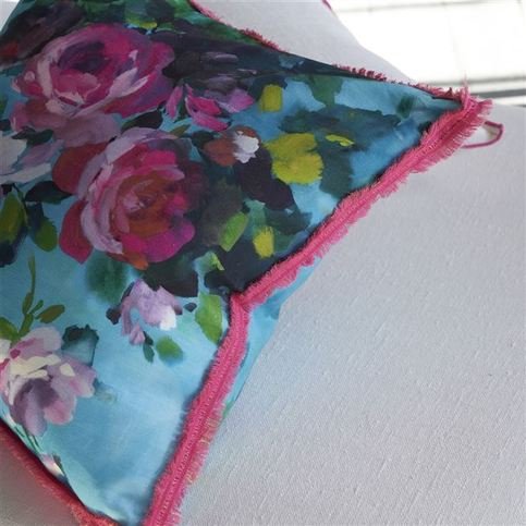Bouquet De Roses Turquoise Cushion by Designers Guild