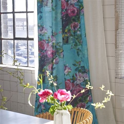 Bouquet De Roses Turquoise Fabric by Designers Guild 
