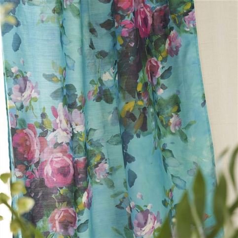 Bouquet De Roses Turquoise Fabric by Designers Guild 