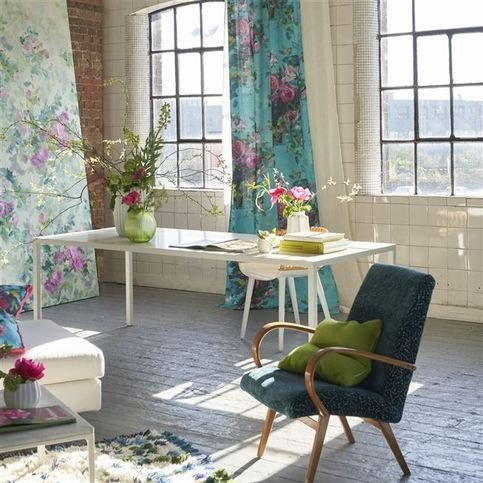 Bouquet De Roses Turquoise Fabric by Designers Guild 