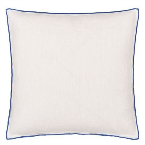 Brera Lino Alabaster with Cobalt overlocked edge Cushion by Designers Guild