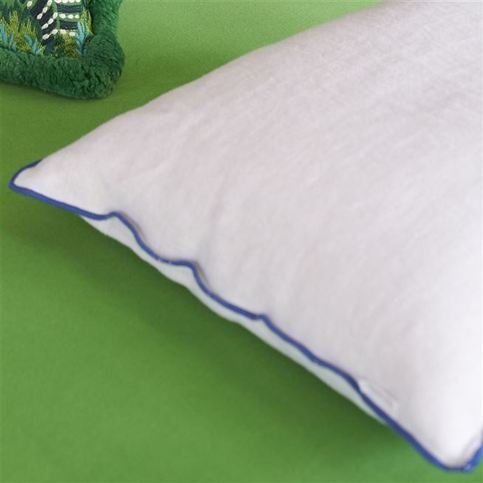 Brera Lino Alabaster with Cobalt overlocked edge Cushion by Designers Guild