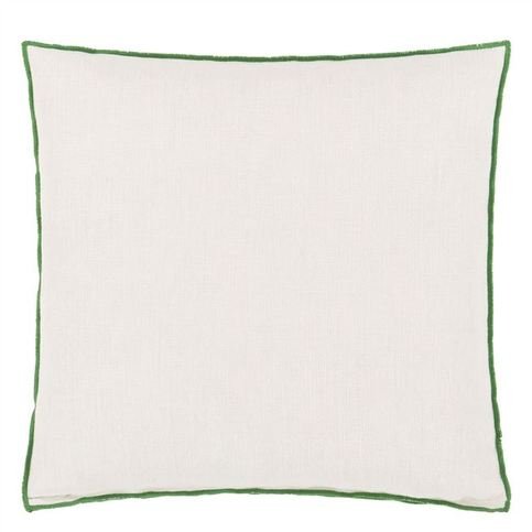 Brera Lino Alabaster with Emerald overlocked edge Cushion by Designers Guild