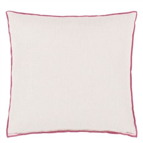 Brera Lino Alabaster with Fuchsia overlocked edge Cushion by Designers Guild