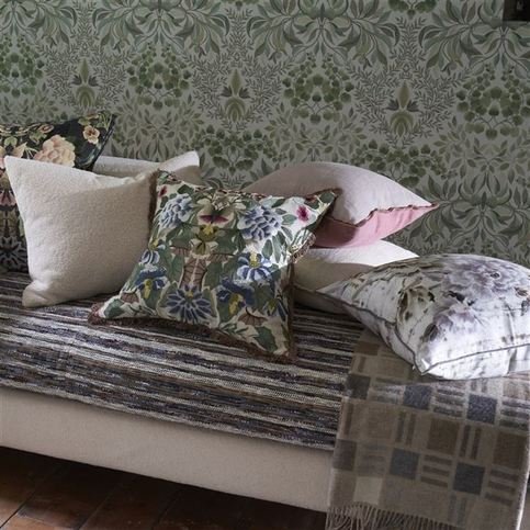Brera Lino Damask Rose & Travertine Cushion by Designers Guild