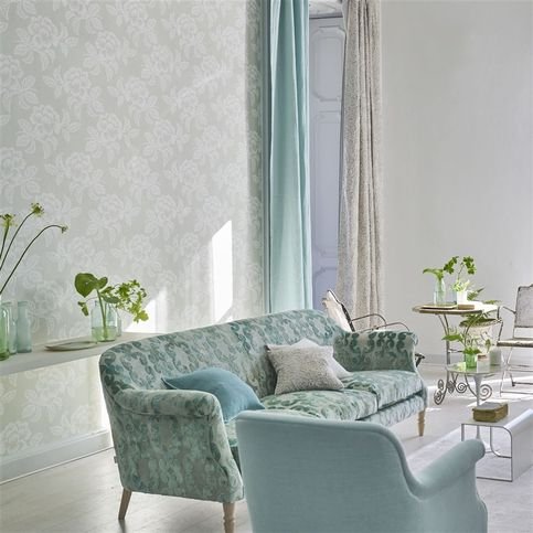 Brera Lino Pale Aqua Fabric by Designers Guild 