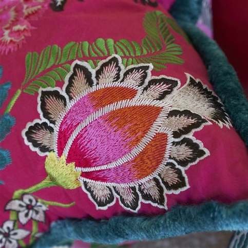Brocart Decoratif Embroidered Cerise Cushion by Designers Guild