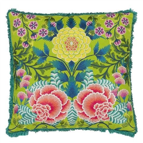 Brocart Decoratif Embroidered Lime Cushion by Designers Guild