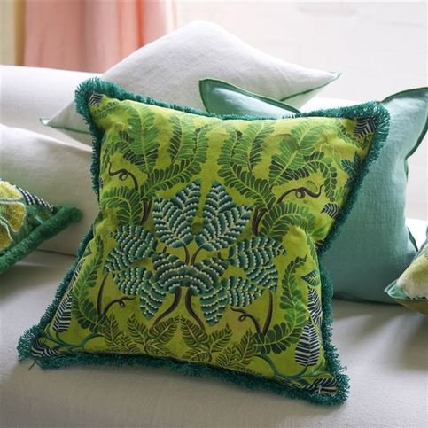 Brocart Decoratif Embroidered Lime Cushion by Designers Guild