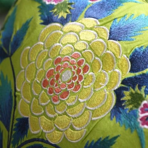 Brocart Decoratif Embroidered Lime Cushion by Designers Guild