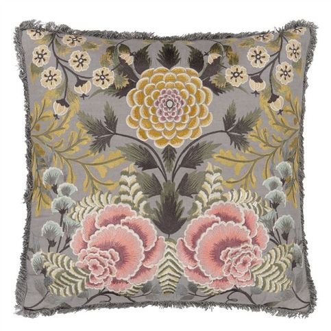 Brocart Decoratif Embroidered Sepia Cushion by Designers Guild