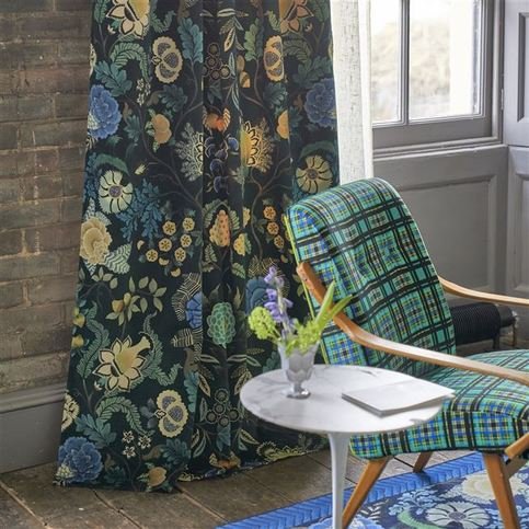 Brocart Decoratif Velours Indigo Fabric by Designers Guild 