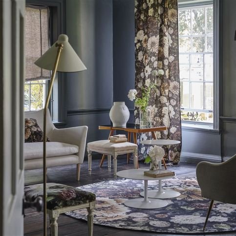 Dahlia Noir Slate Fabric by Designers Guild 