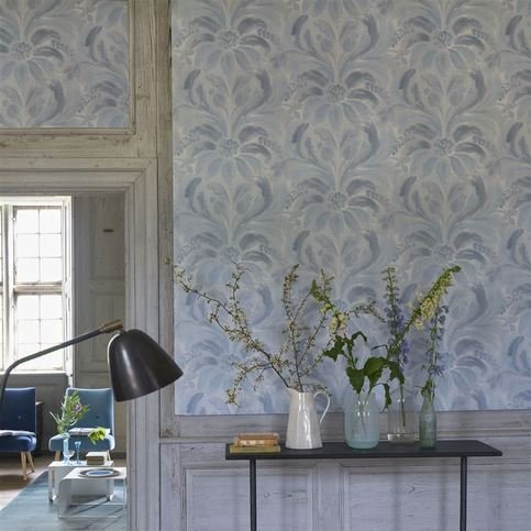 Angelique Damask Indigo Wallcovering by Designers Guild