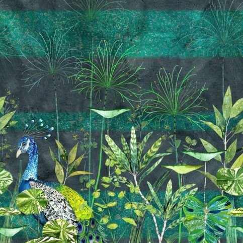 Arjuna Leaf With Peacock Viridian Wallcovering by Designers Guild