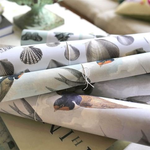 Chimney Swallows Sky Blue Wallcovering by Designers Guild