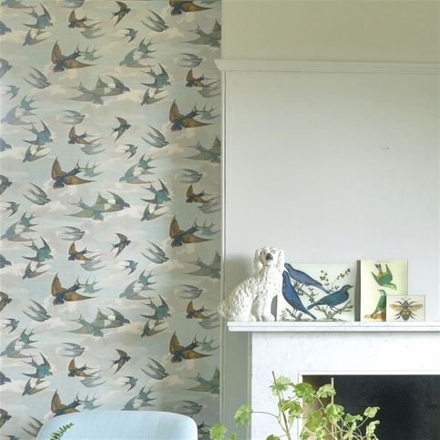 Chimney Swallows Sky Blue Wallcovering by Designers Guild
