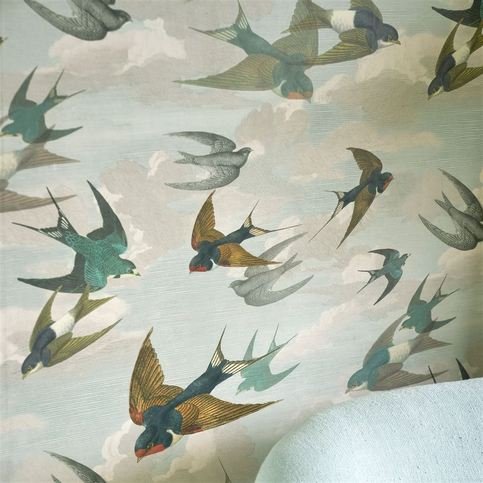 Chimney Swallows Sky Blue Wallcovering by Designers Guild