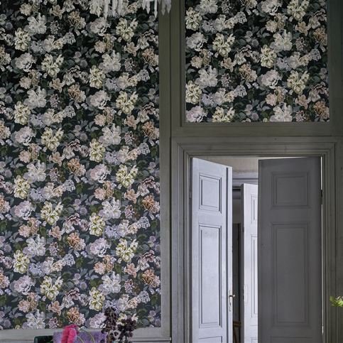 Delft Flower Charcoal Wallcovering by Designers Guild 