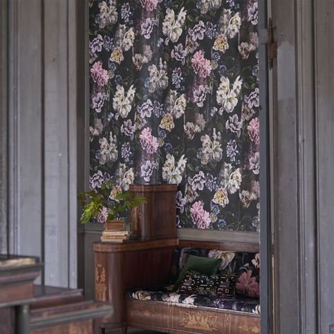 Delft Flower Grande Graphite Wallcovering by Designers Guild 