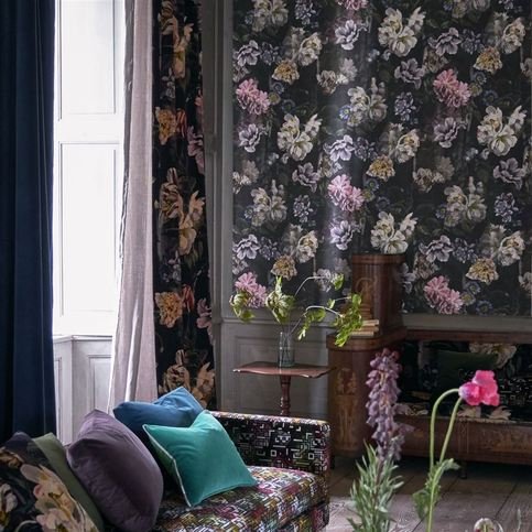 Delft Flower Grande Graphite Wallcovering by Designers Guild 