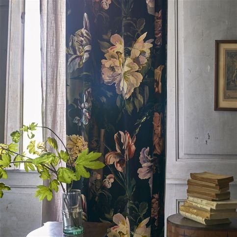 Delft Flower Graphite Fabric by Designers Guild 
