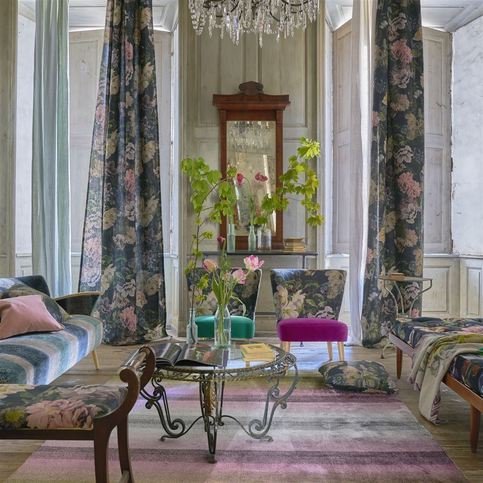 Delft Flower Graphite Fabric by Designers Guild 