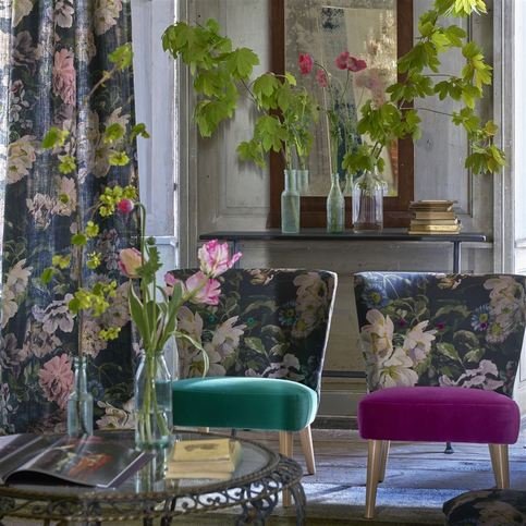 Delft Flower Graphite Fabric by Designers Guild 