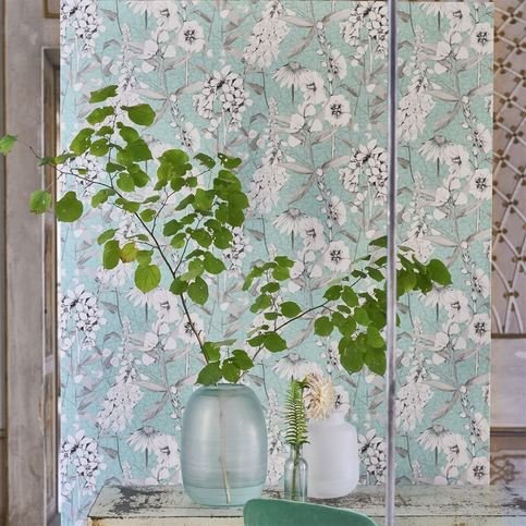 Emilie Aqua Wallcovering by Designers Guild