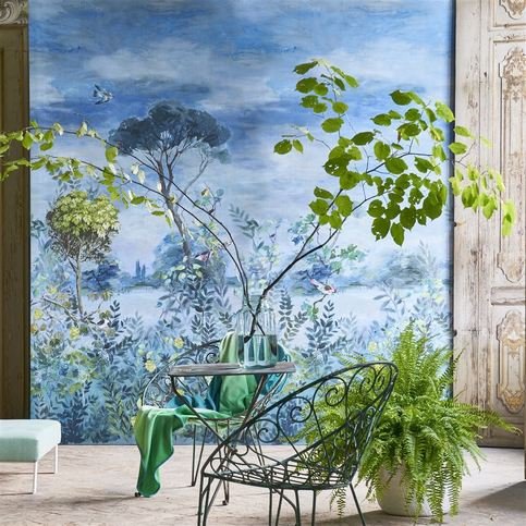 Giardino Segreto Scene 1 Delft Wallcovering by Designers Guild