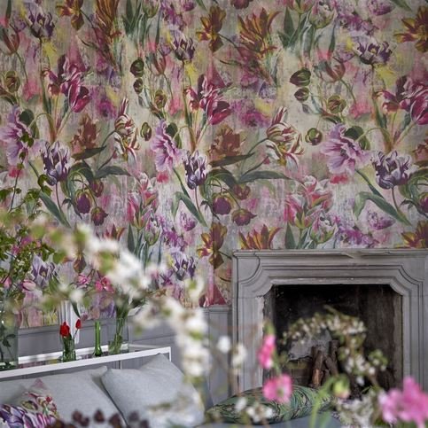 Tulipa Stellata Fuchsia Wallcovering by Designers Guild