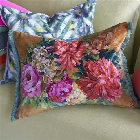 Fleurs D Artistes Velours Terracotta Cushion by Designers Guild