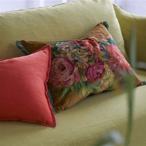 Fleurs D Artistes Velours Terracotta Cushion by Designers Guild