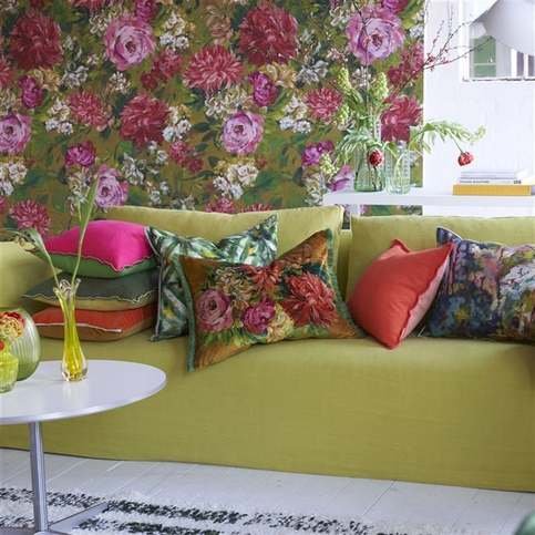 Fleurs D Artistes Velours Terracotta Cushion by Designers Guild