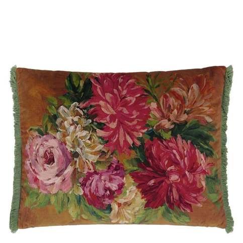 Fleurs D Artistes Velours Terracotta Cushion by Designers Guild