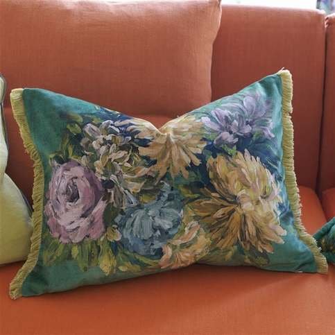 Fleurs D Artistes Velours Vintage Green Cushion by Designers Guild