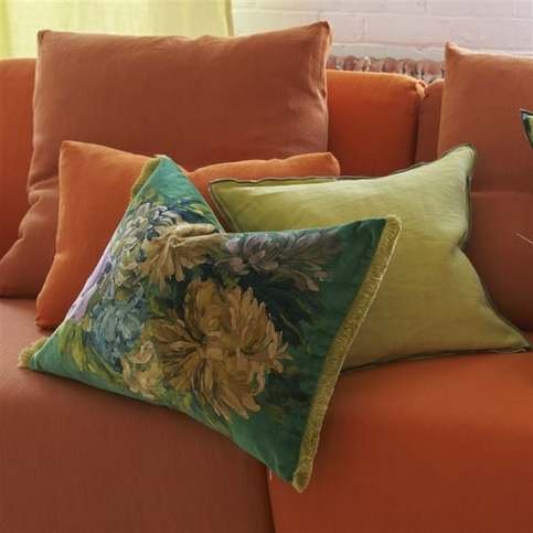 Fleurs D Artistes Velours Vintage Green Cushion by Designers Guild