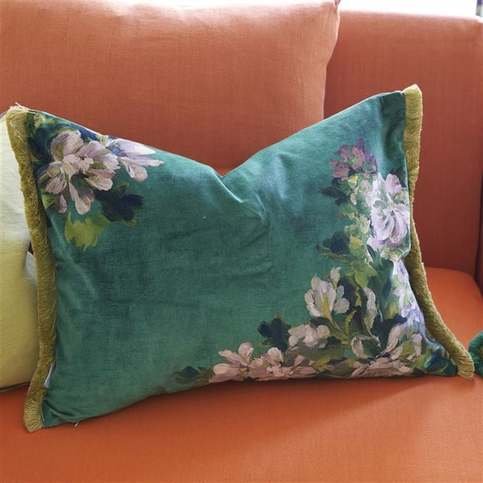Fleurs D Artistes Velours Vintage Green Cushion by Designers Guild