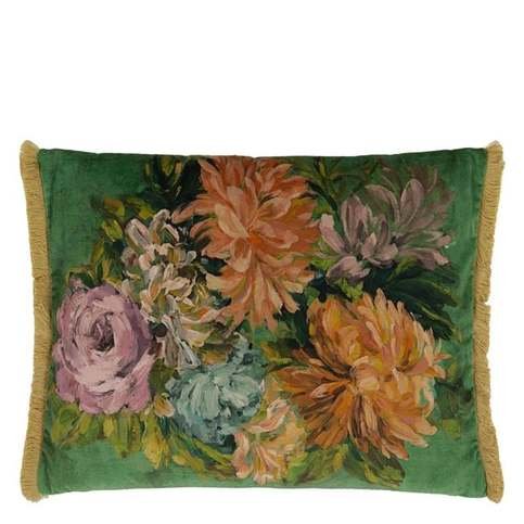 Fleurs D Artistes Velours Vintage Green Cushion by Designers Guild