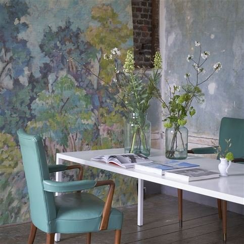 Foret Impressionniste Grasscloth Celadon Wallcovering by Designers Guild